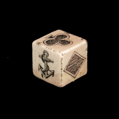 Lot 12 - Dice. A large sailors scrimshaw ivory dice c.1800