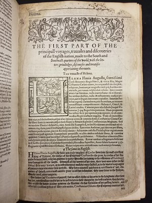 Lot 81 - Hakluyt (Richard). Principall Navigations, 1st edition, 1589, & Medina, L'art de naviguer, 1569