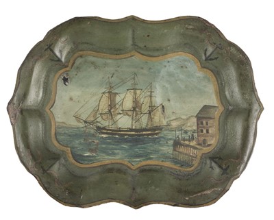 Lot 1 - American Toleware. A rare toleware tray, Belisarius, Salem Bay