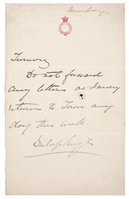 Lot 115 - Singh (Duleep, 1838-1893, maharajah of Lahore). Autograph note signed, c.1855-85