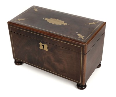 Lot 37 - Tea Caddy. A 19th century brass inlaid tea caddy