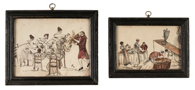 Lot 481 - Naive School. A pair of Regency drawings of domestic scenes, circa 1810