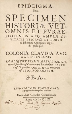 Lot 62 - Broelmann (Stephan). Epideigma, 2 parts in 1 volume, 1st edition, Cologne, 1608