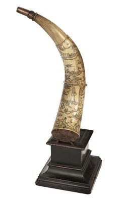 Lot 31 - Powder Horn. North American scrimshaw powder horn c.1750
