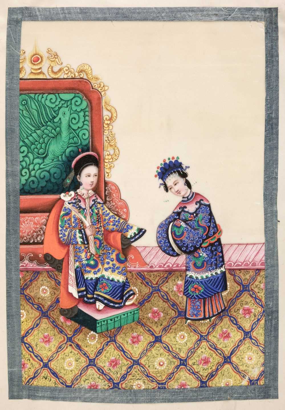Lot 70 - Chinese Export School. Album of court-scene pith paintings, 19th century