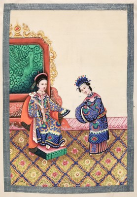 Lot 70 - Chinese Export School. Album of court-scene pith paintings, 19th century