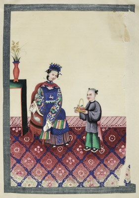 Lot 70 - Chinese Export School. Album of court-scene pith paintings, 19th century