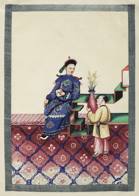 Lot 70 - Chinese Export School. Album of court-scene pith paintings, 19th century