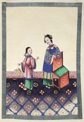 Lot 70 - Chinese Export School. Album of court-scene pith paintings, 19th century