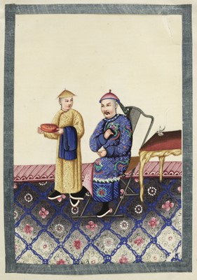 Lot 70 - Chinese Export School. Album of court-scene pith paintings, 19th century