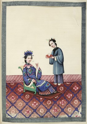 Lot 70 - Chinese Export School. Album of court-scene pith paintings, 19th century