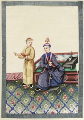 Lot 70 - Chinese Export School. Album of court-scene pith paintings, 19th century
