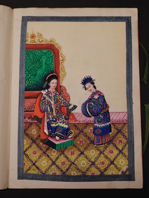 Lot 70 - Chinese Export School. Album of court-scene pith paintings, 19th century