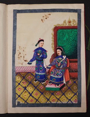 Lot 70 - Chinese Export School. Album of court-scene pith paintings, 19th century