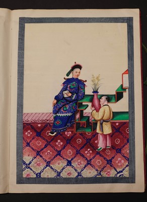 Lot 70 - Chinese Export School. Album of court-scene pith paintings, 19th century