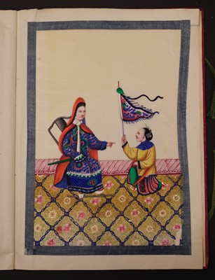 Lot 70 - Chinese Export School. Album of court-scene pith paintings, 19th century