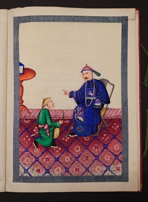 Lot 70 - Chinese Export School. Album of court-scene pith paintings, 19th century