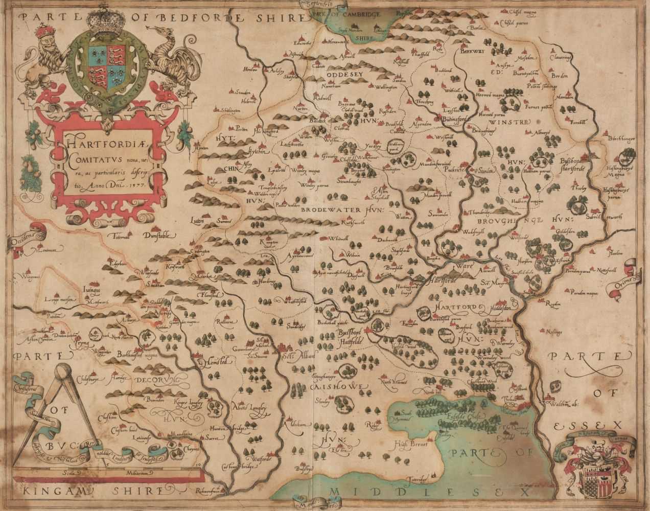 Lot 22 - Hertfordshire. Saxton (Christopher), Hartfordiae Comitatus nova, vera ac particularis, 1579