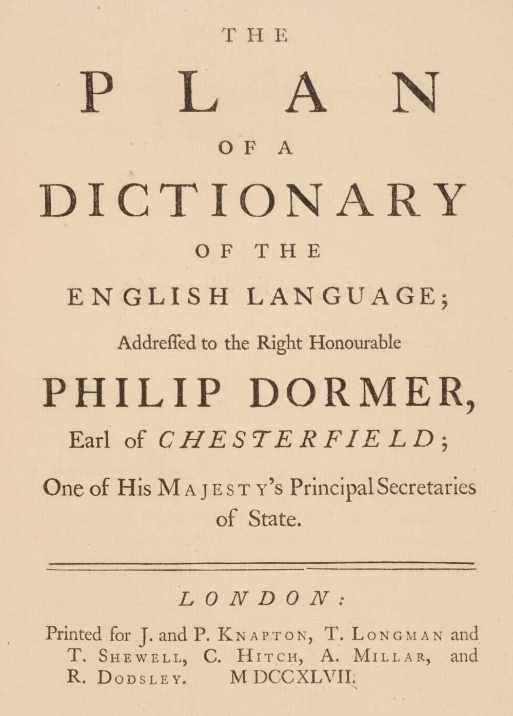 Lot 360 - Johnson (Samuel). The Plan of a Dictionary of the English Language, 1st edition, 1747