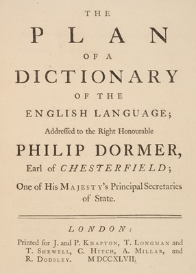 Lot 360 - Johnson (Samuel). The Plan of a Dictionary of the English Language, 1st edition, 1747
