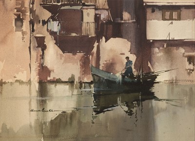 Lot 591 - Buckle (Claude, 1905-1973). River scene with boat
