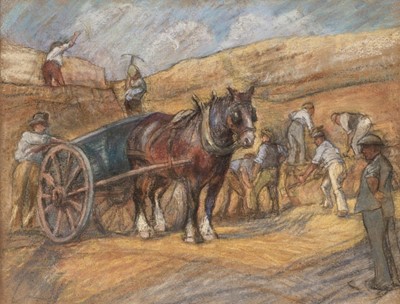 Lot 489 - English School. Quarry workers with horses and carts, early 20th century