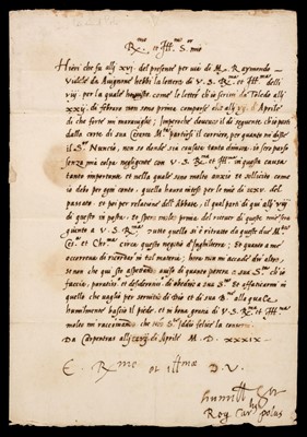 Lot 168 - Pole (Reginald, 1500-1558). Rare Letter Signed, Carpentras, 16 April 1539