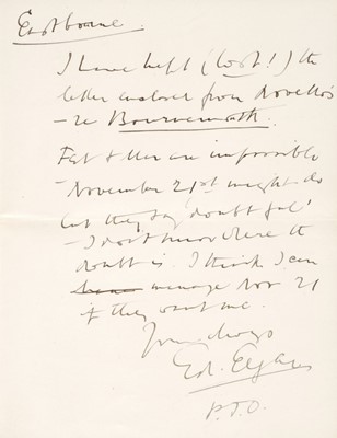 Lot 565 - Elgar (Edward, 1857-1934). Autograph letter signed