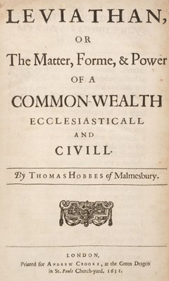 Lot 224 - Hobbes (Thomas). Leviathan, 1st edition, 1651