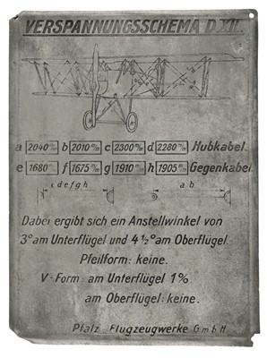 Lot 66 - Pflaz D.XII. A rare aircraft data plate c.1918