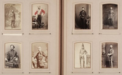 Lot 204 - Miltary Officers. An album containing 10 cabinet cards and 70 cartes de visite