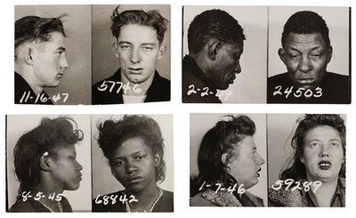 Lot 80 - Police mug shots. A group of 24 pairs of mug shots of American men and women, c. 1960s