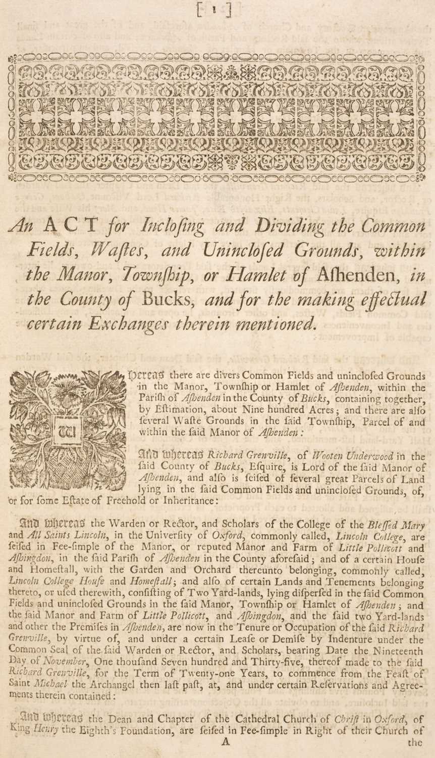 Lot 37 - Buckinghamshire. Sammelband of 18 enclosure acts, 18th-19th century