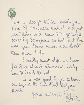 Lot 166 - Philip (Prince, 1921-), Duke of Edinburgh. Autograph Letter Signed, ‘Philip’,  8 March [1954]