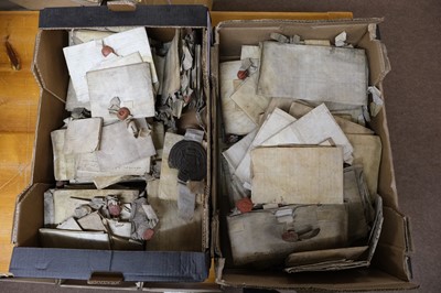 Lot 194 - Vellum Deeds. A large collection of approximately 100 vellum deeds, 17th century
