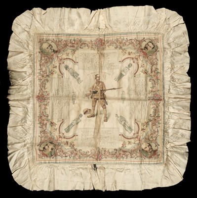 Lot 267 - Kipling (Rudyard). Cushion cover featuring The Absent Minded Beggar, early 20th century