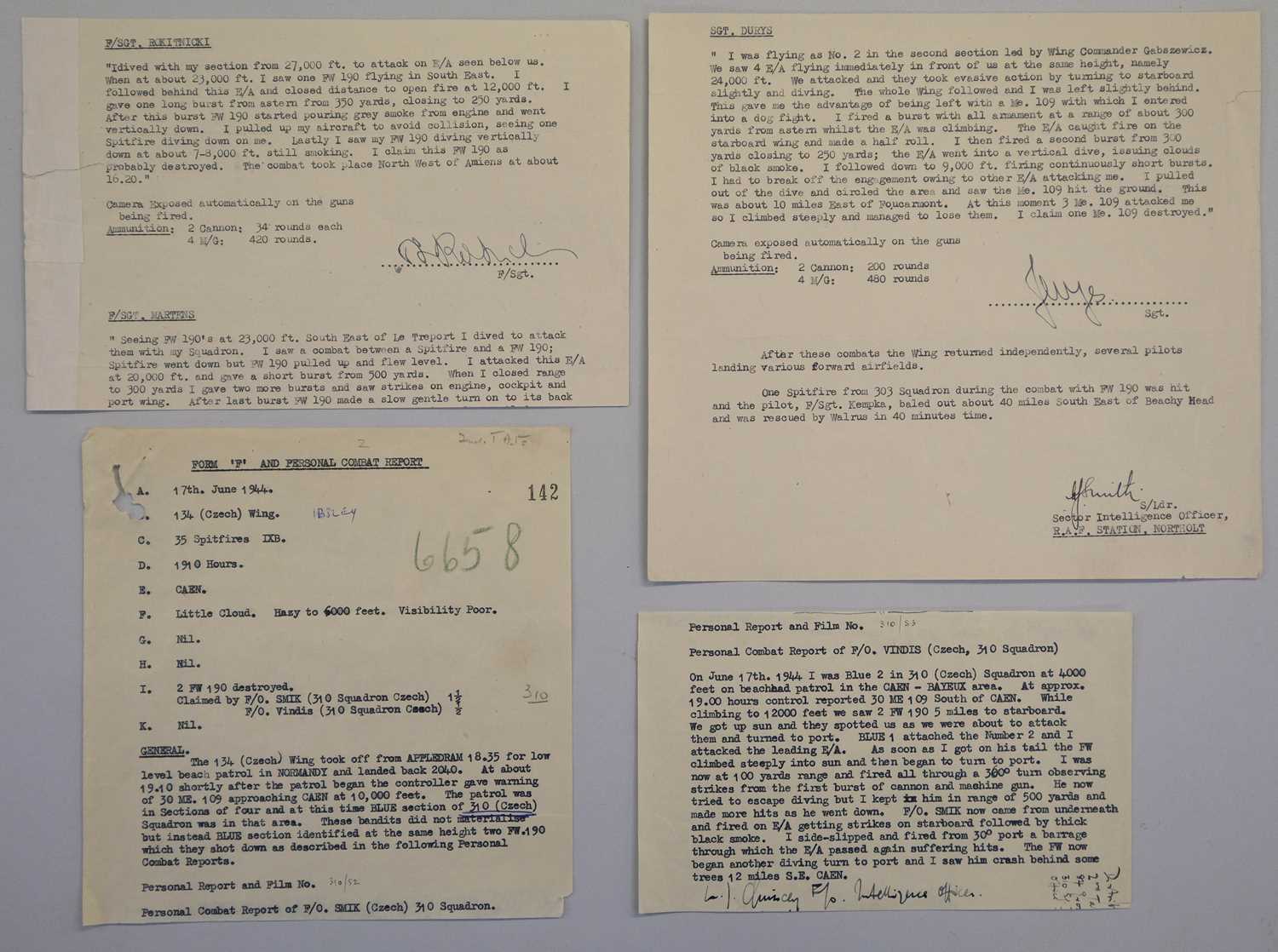 Lot 29 - Battle of Britain. A Combat Report dated 15 October 1940