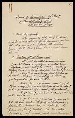 Lot 313 - Wallis (Barnes Neville). ‘Report on the Condition of the Work on Naval Airship No. 9 at Barrow