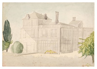 Lot 383 - Churchill (Clementine, 1885-1977). Pencil and watercolour of an unidentified building
