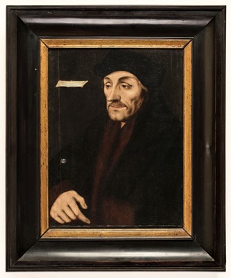 Lot 85 - Follower of Hans Holbein. Portrait of Erasmus, circa 1550, oil on wood panel