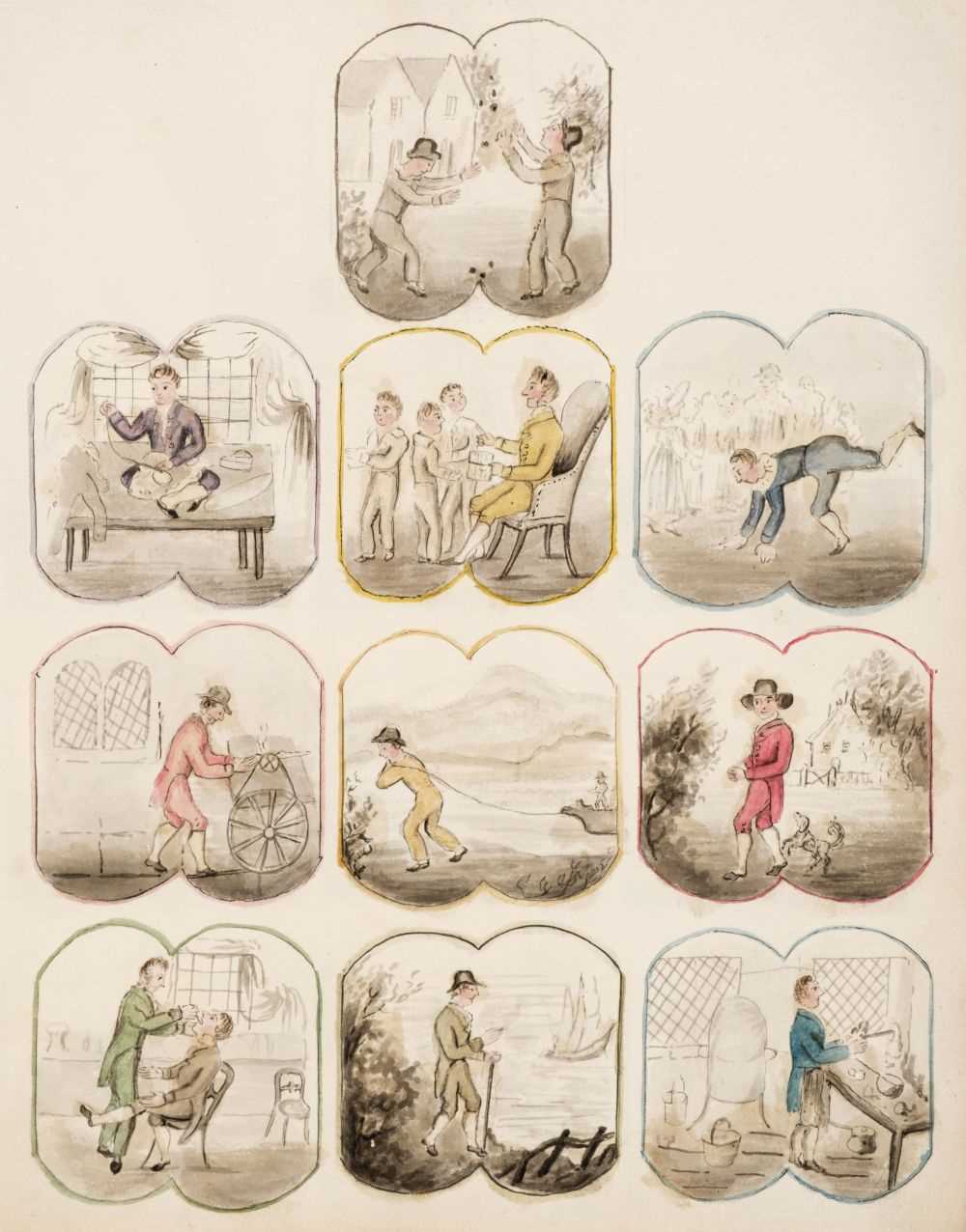 Lot 512 - Trades & Pastimes. A collection of leaves with hand-drawn illustrations, circa 1832