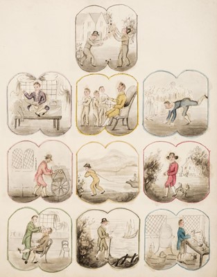 Lot 512 - Trades & Pastimes. A collection of leaves with hand-drawn illustrations, circa 1832