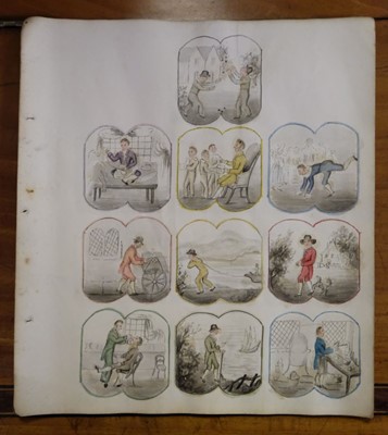 Lot 512 - Trades & Pastimes. A collection of leaves with hand-drawn illustrations, circa 1832
