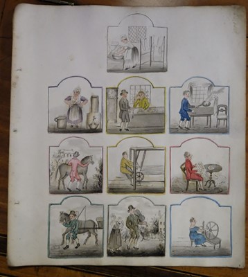 Lot 512 - Trades & Pastimes. A collection of leaves with hand-drawn illustrations, circa 1832