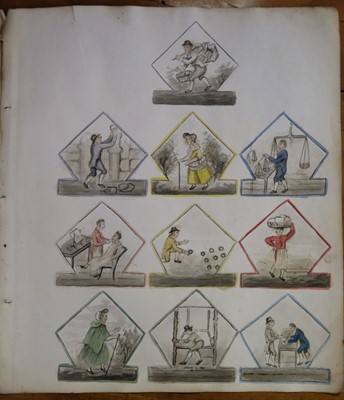 Lot 512 - Trades & Pastimes. A collection of leaves with hand-drawn illustrations, circa 1832