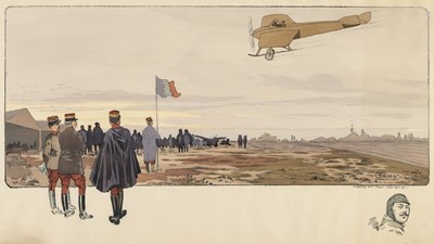 Lot 224 - Montaut (Gamy & E.). Six pochoir prints of aviation, dirigibles and cars, circa 1910