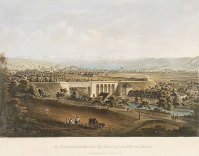 Lot 286 - Zurich. Isenring (J. B.). Die Eisenbahnbrucke uber die Limat mit Ansicht von Zurich, 1855