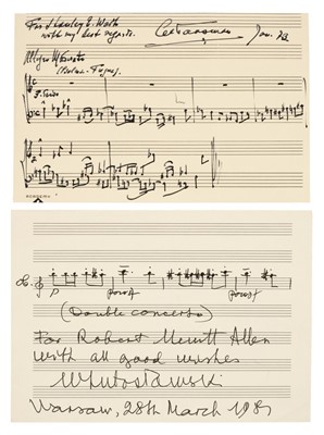 Lot 589 - Musical Autographs. A group of 13 autograph musical quotations, mostly 20th century