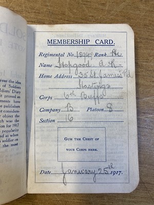 Lot 324 - World War I Diary. Diary of Arras casualty Private A. R. Hopgood, 1917