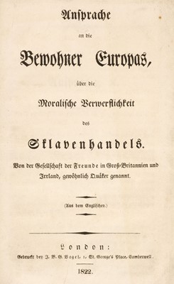 Lot 315 - Forster (Josiah). Ansprache an die Bewohner Europas..., 1822